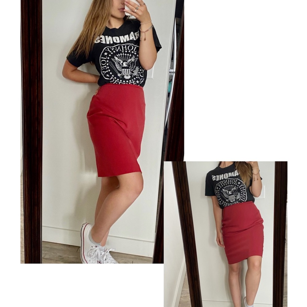 Red knee length pencil skirt